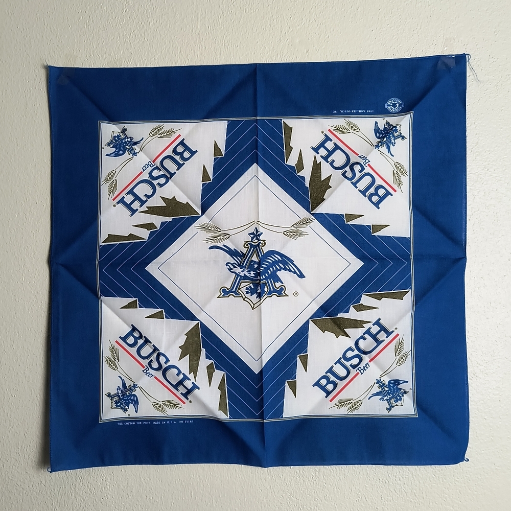 Official Busch 1988 Blue and White Symmetrical Pattern Neck-Tie Bandana Scarf